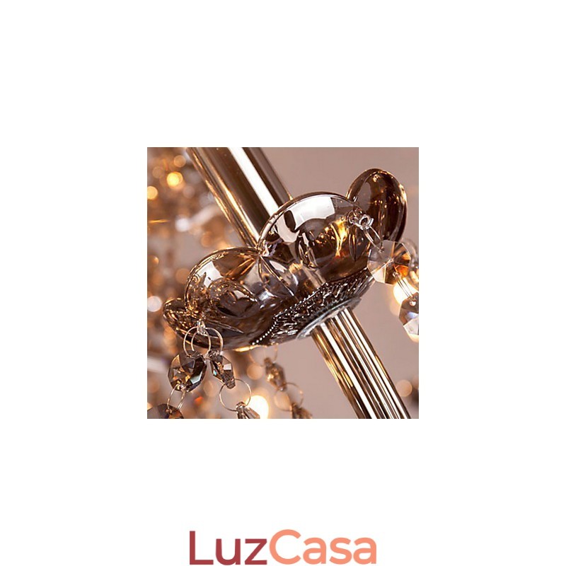 Lustre de cristal europeu de 6 luzes em vidro e cristal de cor cinza