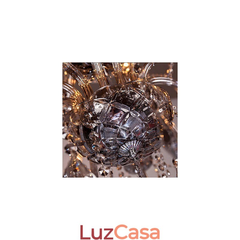 Lustre de cristal europeu de 6 luzes em vidro e cristal de cor cinza