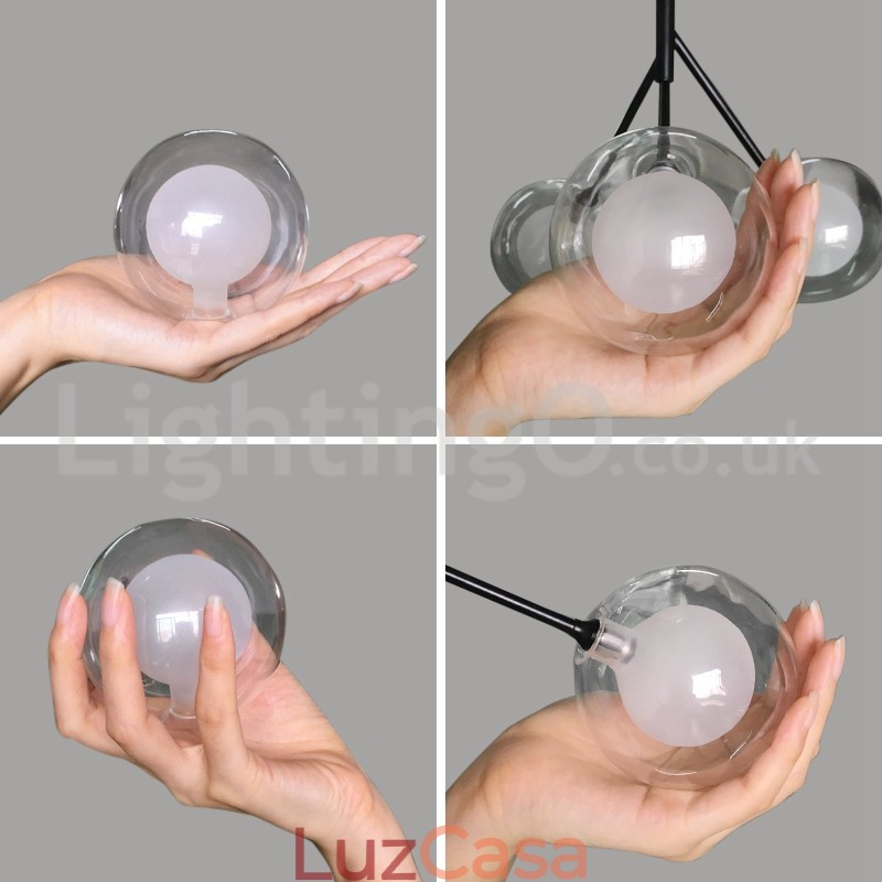 Lustre estilo nórdico Magic Bean Lustre pequeno de vidro transparente e transparente com bola de bolhas