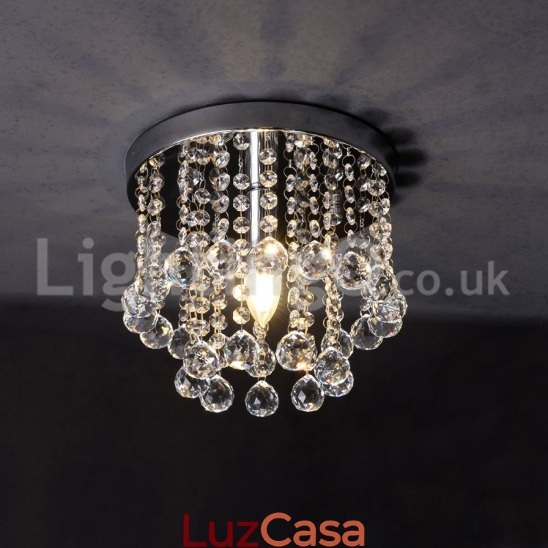 Lustre de cristal redondo moderno para varanda com luz embutida