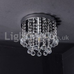 Lustre de cristal redondo moderno para varanda com luz embutida