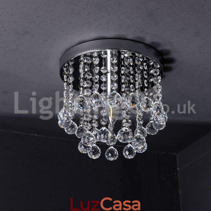 Lustre de cristal redondo moderno para varanda com luz embutida