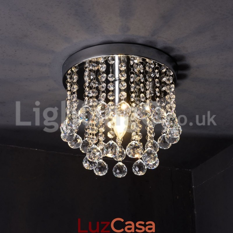 Lustre de cristal redondo moderno para varanda com luz embutida