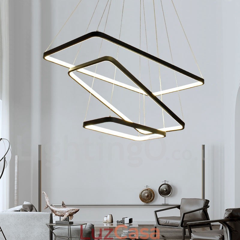 Luminária pendente regulável com controle remoto Design moderno Três retângulos