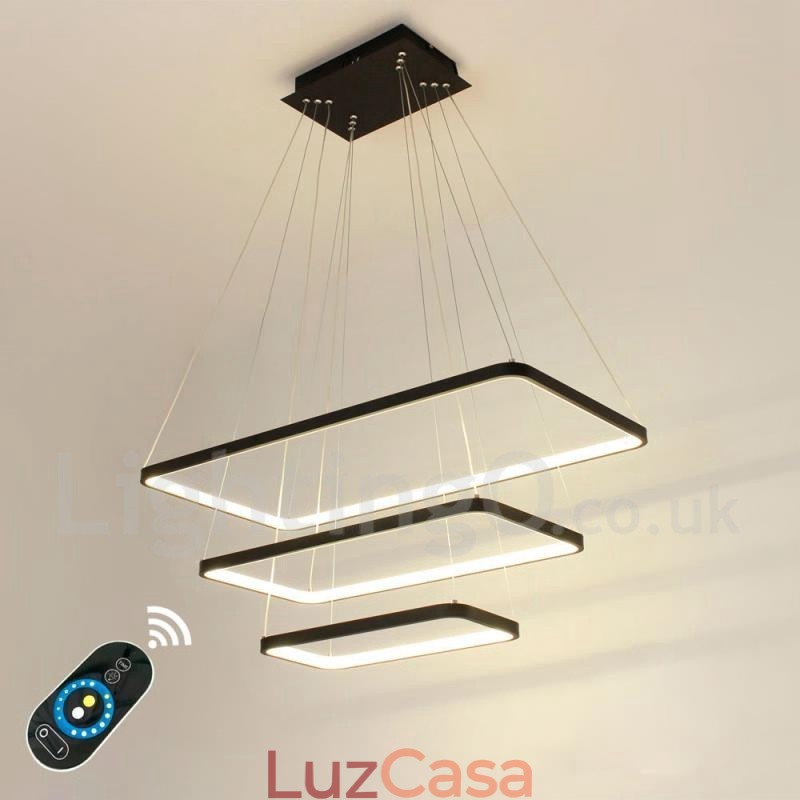 Luminária pendente regulável com controle remoto Design moderno Três retângulos
