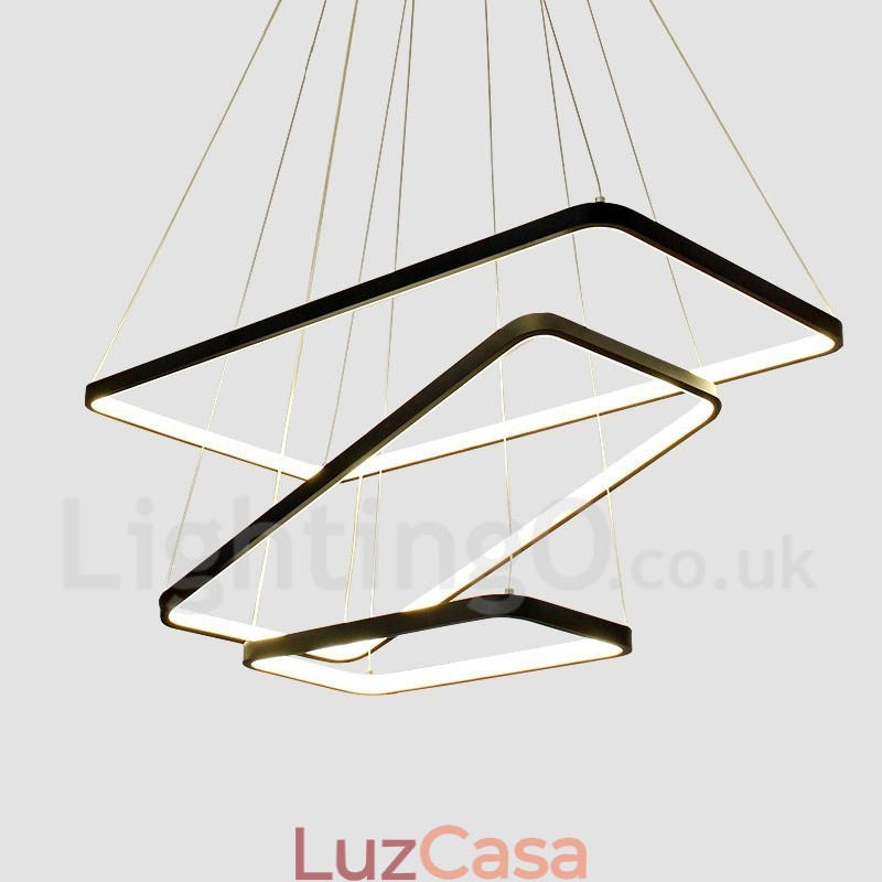 Luminária pendente regulável com controle remoto Design moderno Três retângulos