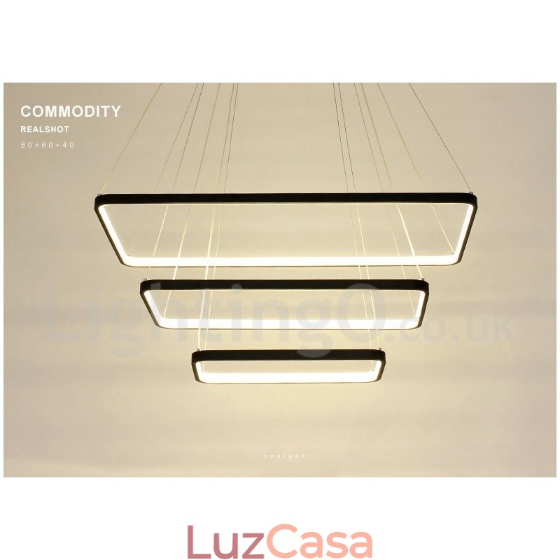 Luminária pendente regulável com controle remoto Design moderno Três retângulos