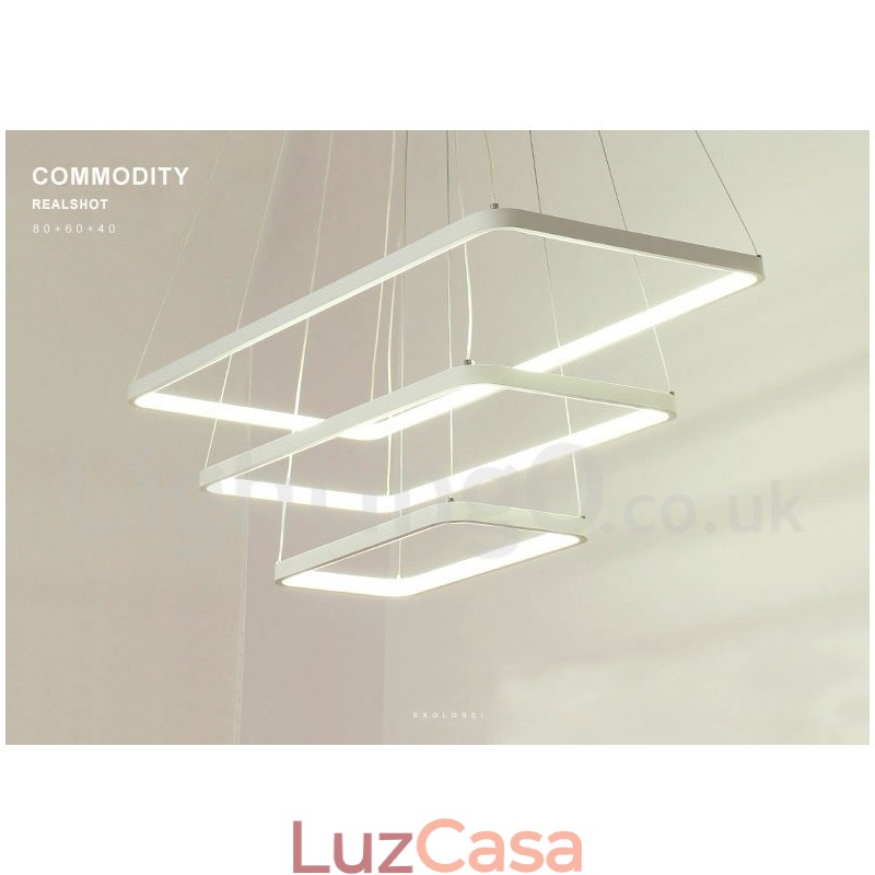 Luminária pendente regulável com controle remoto Design moderno Três retângulos