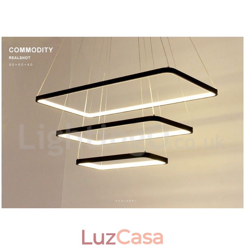 Luminária pendente regulável com controle remoto Design moderno Três retângulos
