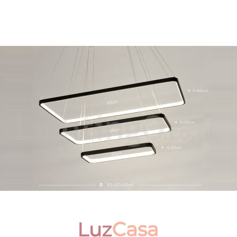 Luminária pendente regulável com controle remoto Design moderno Três retângulos