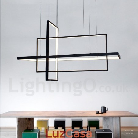 Luminária pendente regulável com controle remoto Design moderno Três retângulos Luminária pendente regulável com controle remoto Design moderno Três retângulos