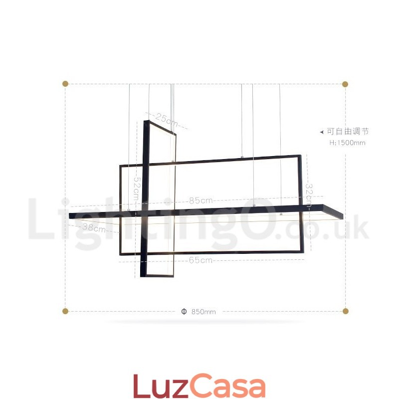 Luminária pendente regulável com controle remoto Design moderno Três retângulos