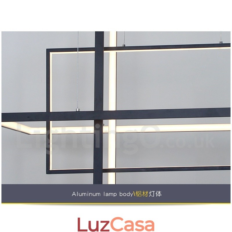Luminária pendente regulável com controle remoto Design moderno Três retângulos
