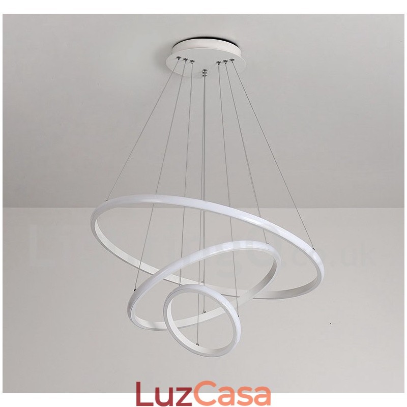 Luminária pendente de luz externa com controle remoto e anéis de design moderno reguláveis