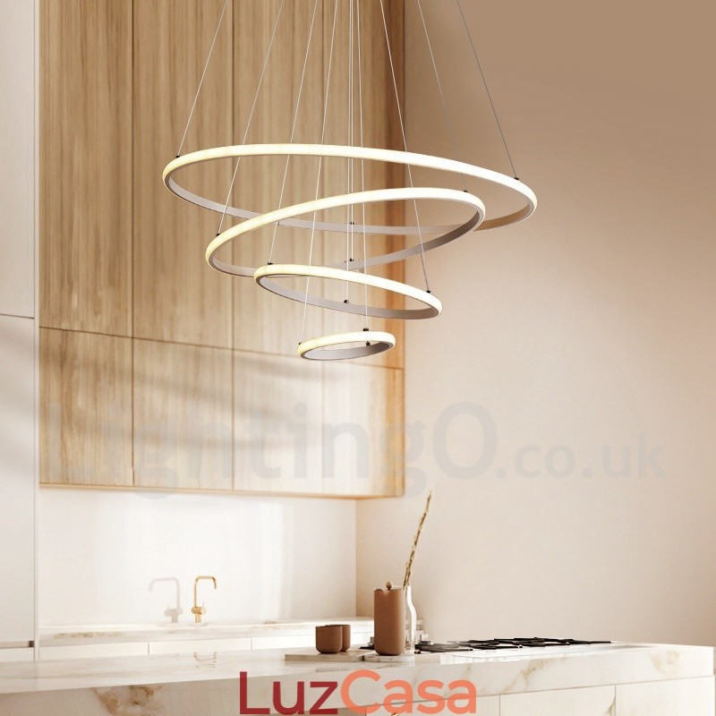 Luminária pendente de luz externa com controle remoto e anéis de design moderno reguláveis