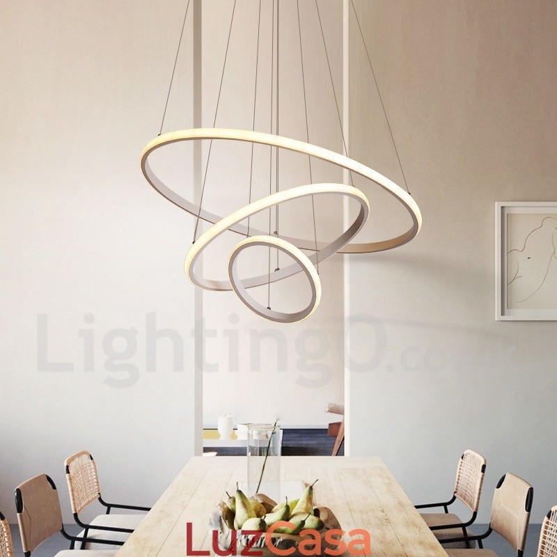 Luminária pendente de luz externa com controle remoto e anéis de design moderno reguláveis