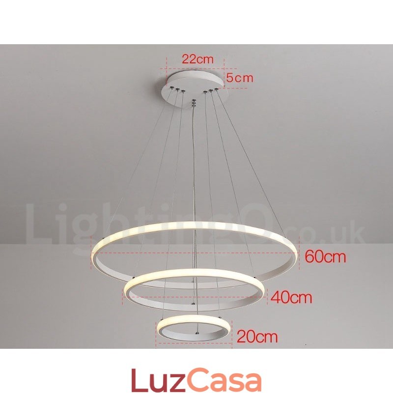 Luminária pendente de luz externa com controle remoto e anéis de design moderno reguláveis