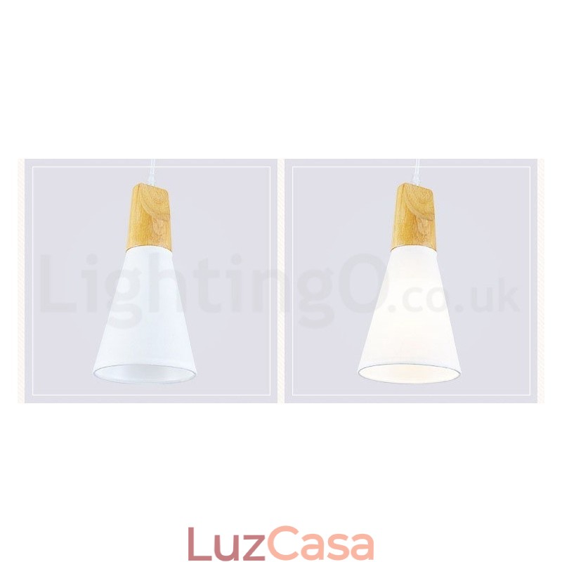 Luminária pendente moderna de madeira com 1 luz e 3 luzes e cúpula de tecido