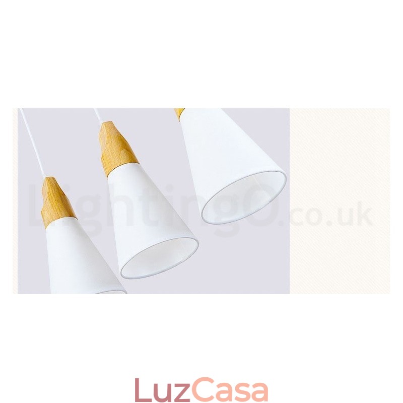 Luminária pendente moderna de madeira com 1 luz e 3 luzes e cúpula de tecido