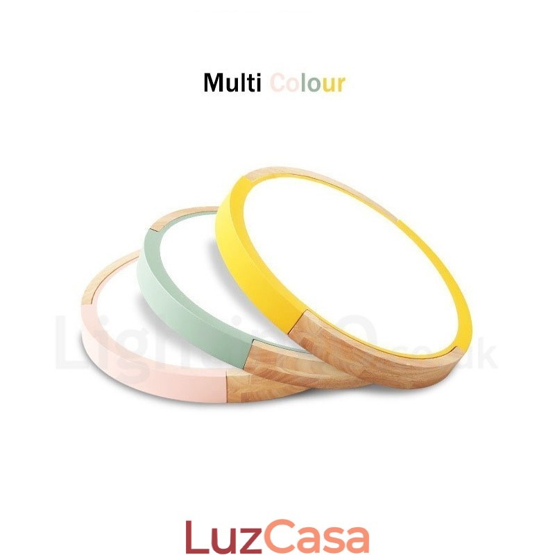 Luminária de teto de madeira redonda multicolorida ultrafina, abajur de teto de acrílico de madeira maciça, estilo nórdico