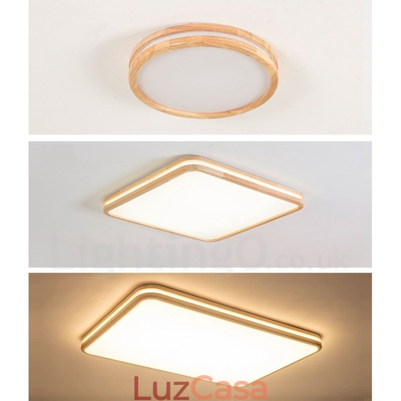 Luminária de teto de madeira ultrafina, redonda, quadrada, retangular, abajur de acrílico de madeira maciça, estilo nórdico