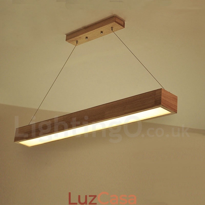 Luminária pendente longa moderna de madeira