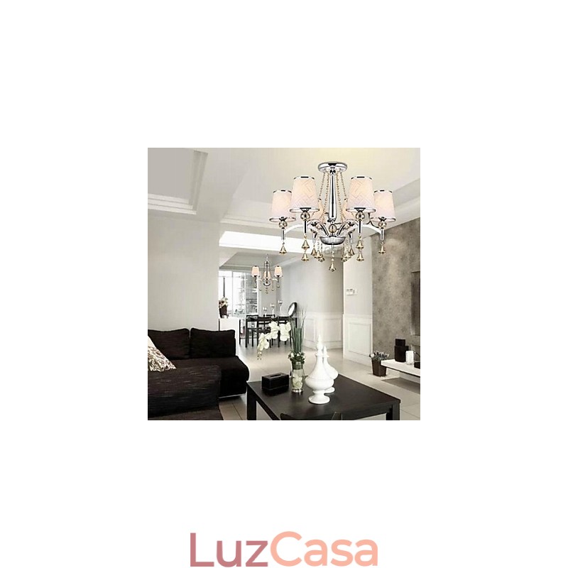 Lustre moderno contemporâneo de cristal cromado em metal