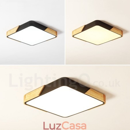 Luminária de teto quadrada de madeira multicolorida ultrafina regulável com abajur de acrílico estilo nórdico Luminária de teto quadrada de madeira multicolorida ultrafina regulável com abajur de acrílico estilo nórdico