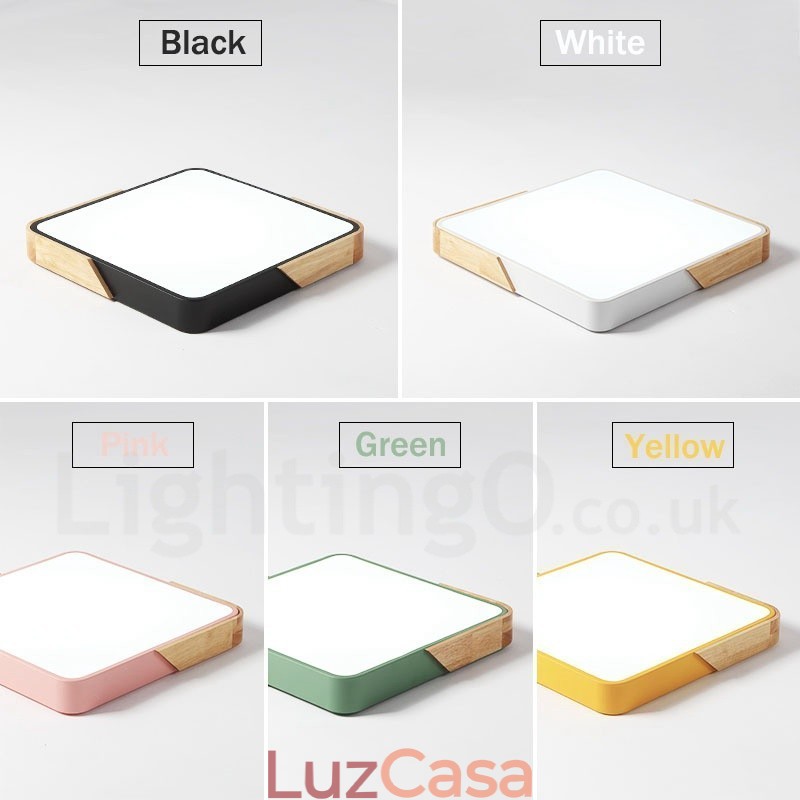 Luminária de teto quadrada de madeira multicolorida ultrafina regulável com abajur de acrílico estilo nórdico