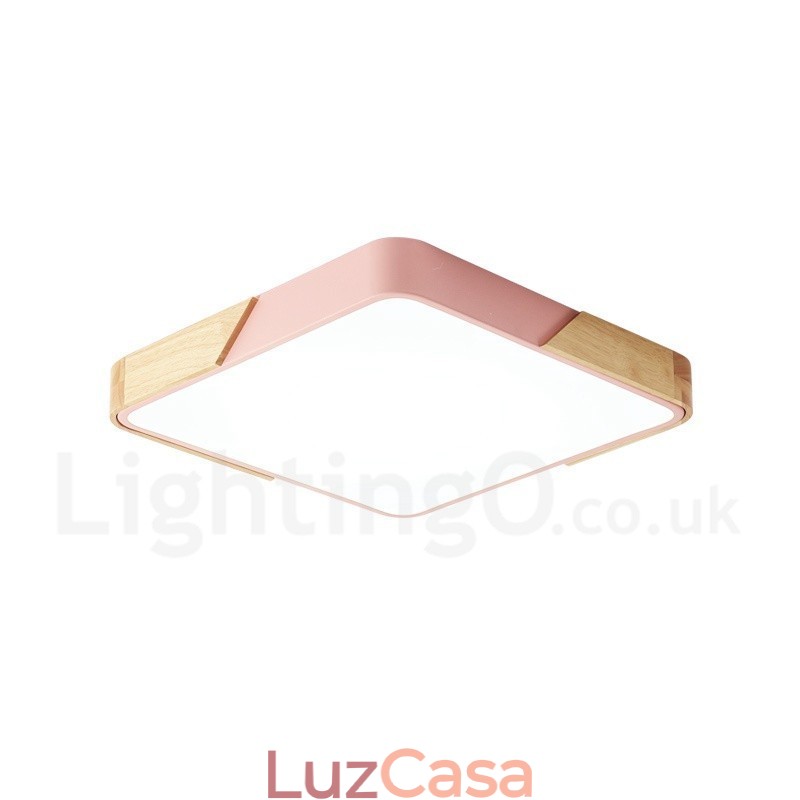 Luminária de teto quadrada de madeira multicolorida ultrafina regulável com abajur de acrílico estilo nórdico