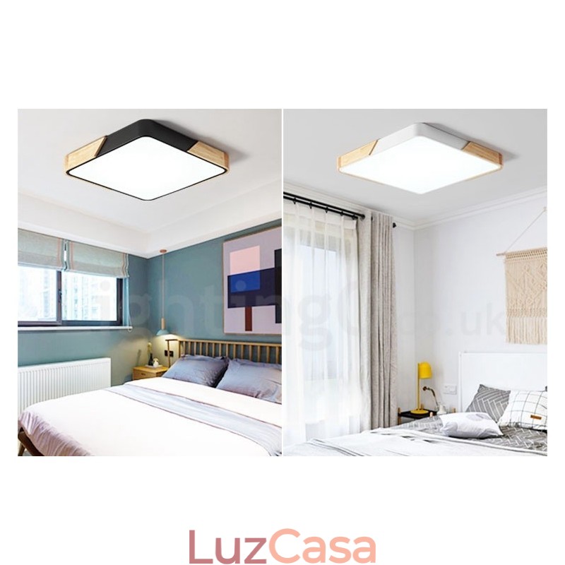 Luminária de teto quadrada de madeira multicolorida ultrafina regulável com abajur de acrílico estilo nórdico