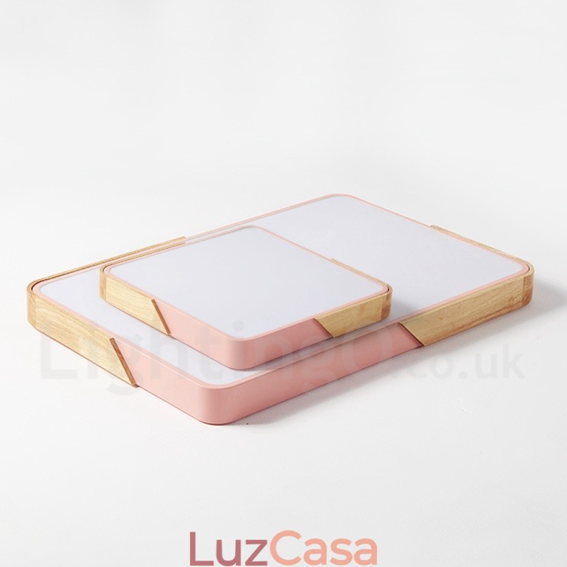 Luminária de teto quadrada de madeira multicolorida ultrafina regulável com abajur de acrílico estilo nórdico