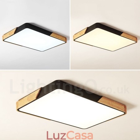 Luminária de teto retangular de madeira ultrafina multicolorida regulável com abajur de acrílico estilo nórdico Luminária de teto retangular de madeira ultrafina multicolorida regulável com abajur de acrílico estilo nórdico