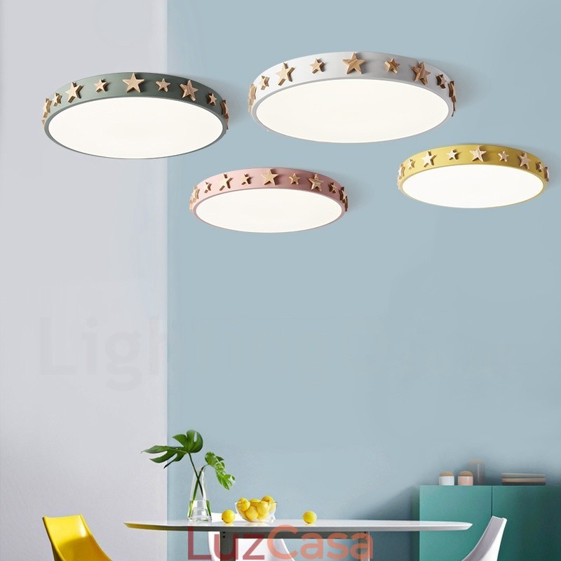 Luminária de teto circular de madeira ultrafina multicolorida regulável com abajur de acrílico estilo nórdico