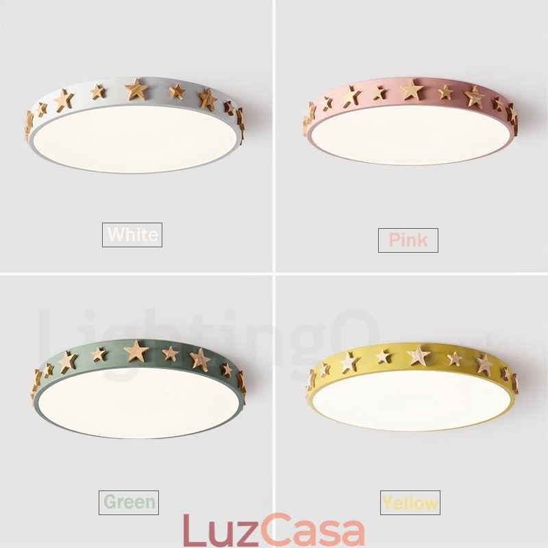 Luminária de teto circular de madeira ultrafina multicolorida regulável com abajur de acrílico estilo nórdico