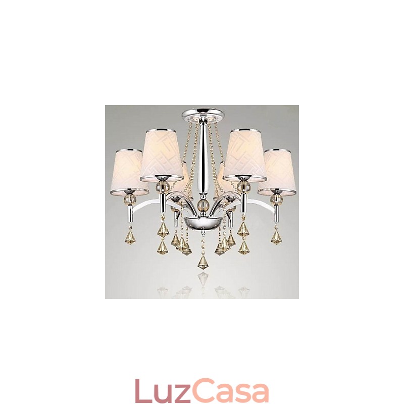 Lustre moderno contemporâneo de cristal cromado em metal