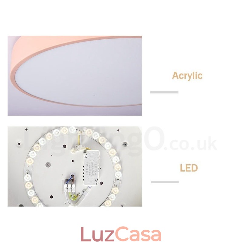 Luminária de teto circular de madeira ultrafina multicolorida regulável com abajur de acrílico estilo nórdico