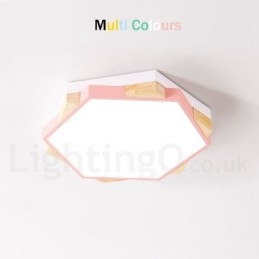 Luminária de teto de madeira hexagonal multicolorida regulável com abajur de acrílico estilo nórdico