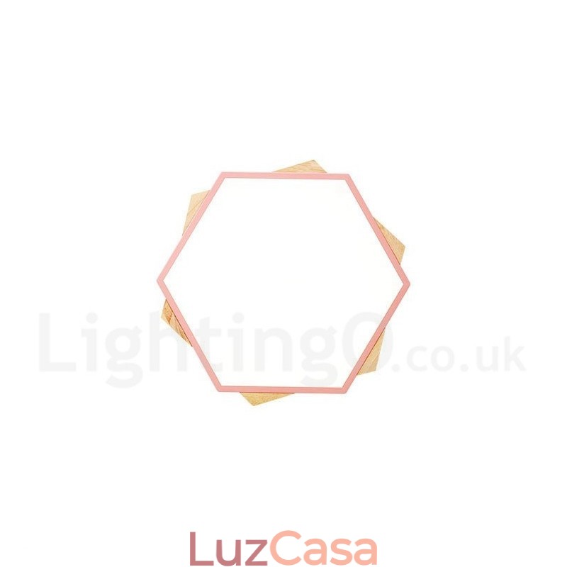 Luminária de teto de madeira hexagonal multicolorida regulável com abajur de acrílico estilo nórdico