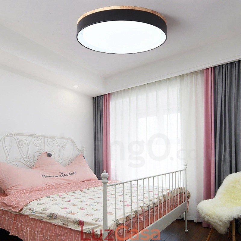 Luminária de teto circular de madeira multicolorida regulável com abajur de acrílico estilo nórdico