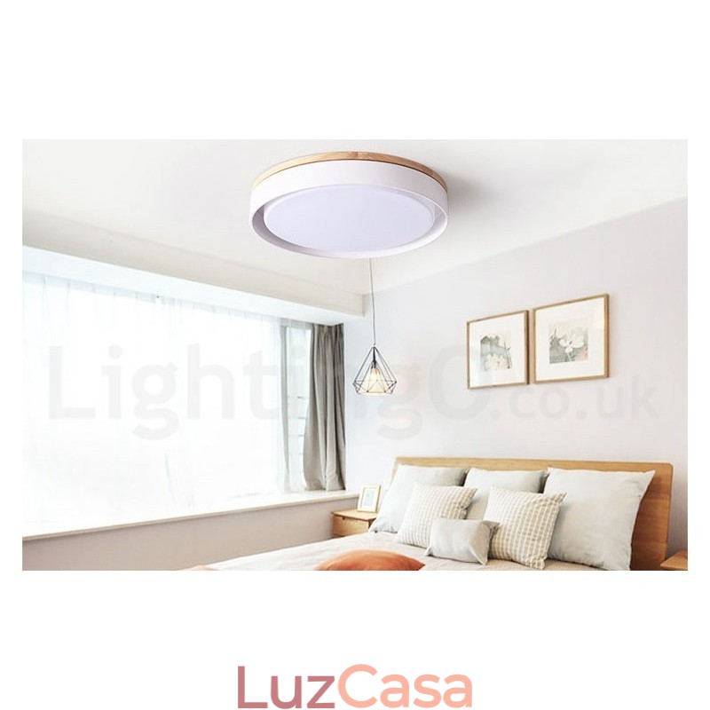 Luminária de teto circular de madeira multicolorida regulável com abajur de acrílico estilo nórdico