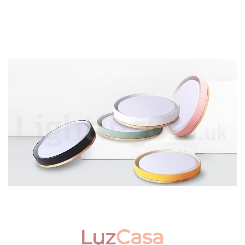 Luminária de teto circular de madeira multicolorida regulável com abajur de acrílico estilo nórdico