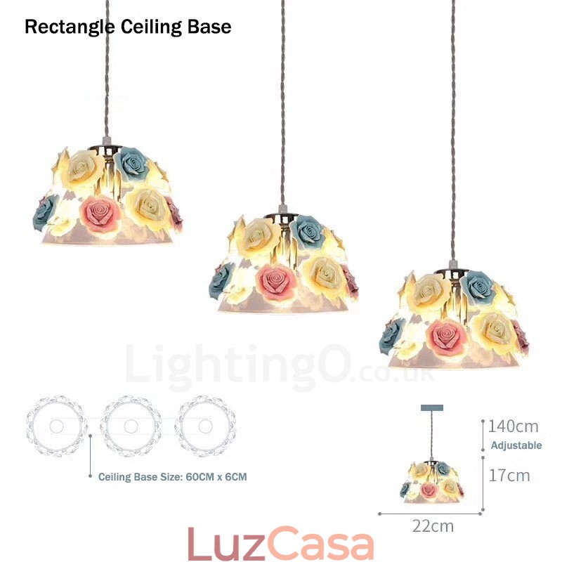 Luminária pendente de teto com flores de macaron multicoloridas e abajur de vidro