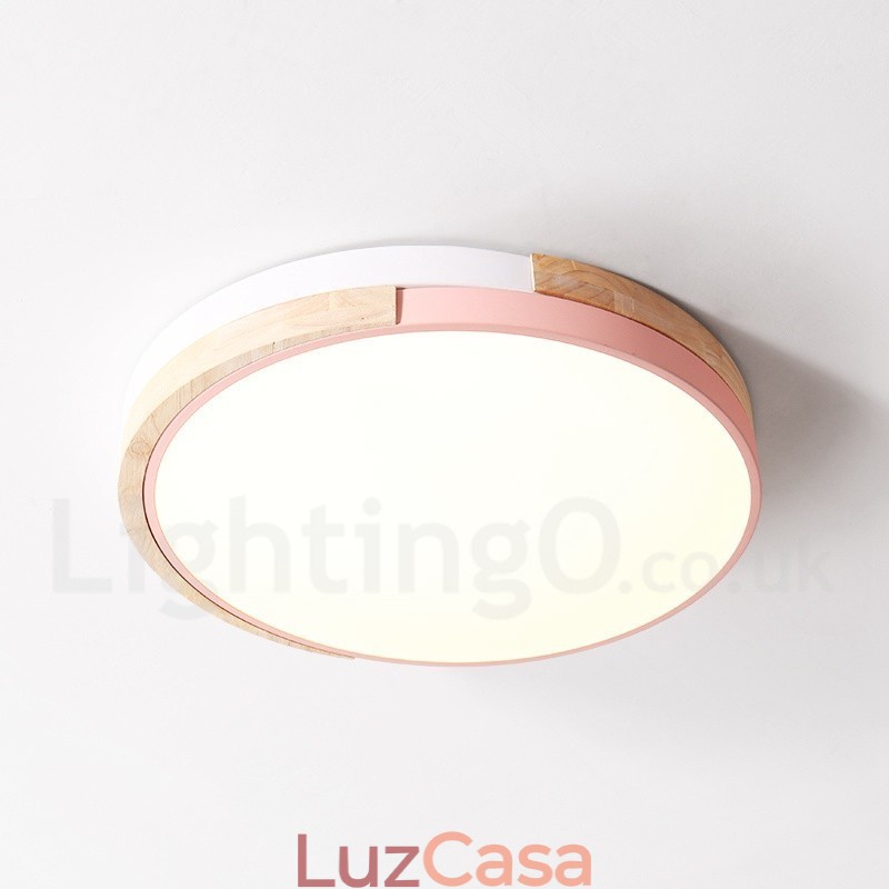 Luminária de teto redonda de madeira multicolorida regulável com abajur de acrílico estilo nórdico