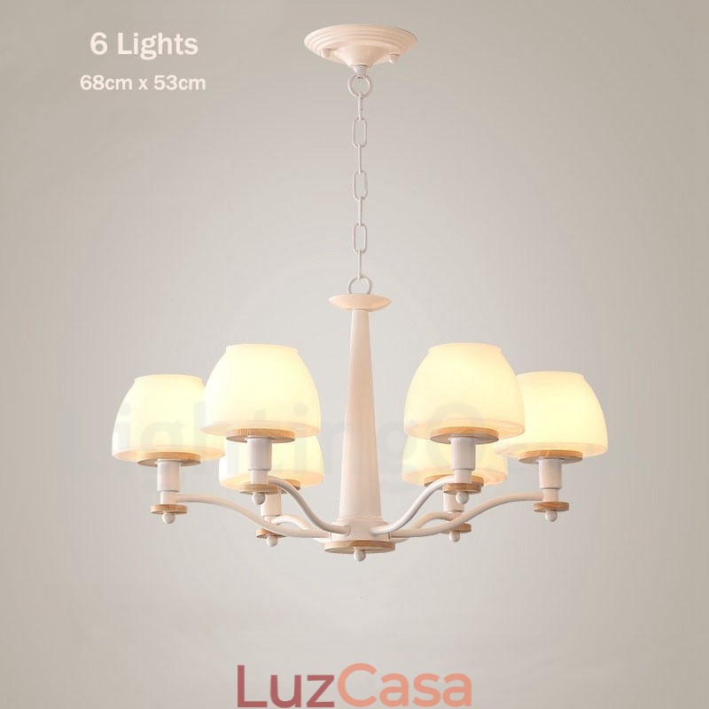 6 Luzes 8 Luzes Multi Cores Macaron Madeira Pendente Luz com Vidro Tons Lustre Estilo Nórdico