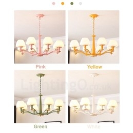 6 Luzes 8 Luzes Multi Cores Macaron Madeira Pendente Luz com Vidro Tons Lustre Estilo Nórdico