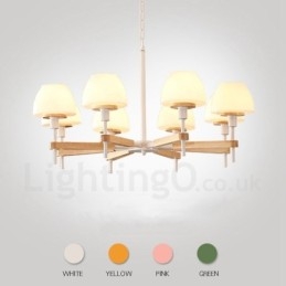 6 Luzes 8 Luzes Multi Cores Macaron Madeira Pendente Luz com Vidro Tons Lustre Estilo Nórdico