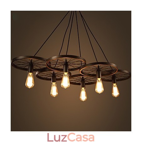 Iluminação Lustre de ferro forjado estilo loft industrial Lustre de roda de café