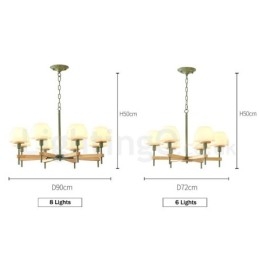 6 Luzes 8 Luzes Multi Cores Macaron Madeira Pendente Luz com Vidro Tons Lustre Estilo Nórdico