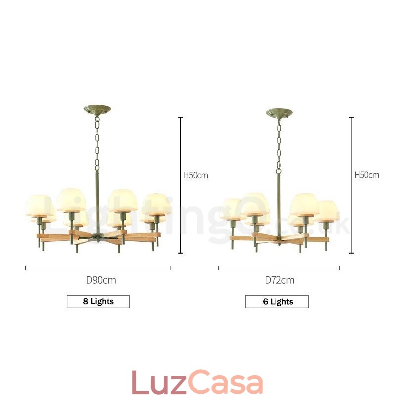 6 Luzes 8 Luzes Multi Cores Macaron Madeira Pendente Luz com Vidro Tons Lustre Estilo Nórdico